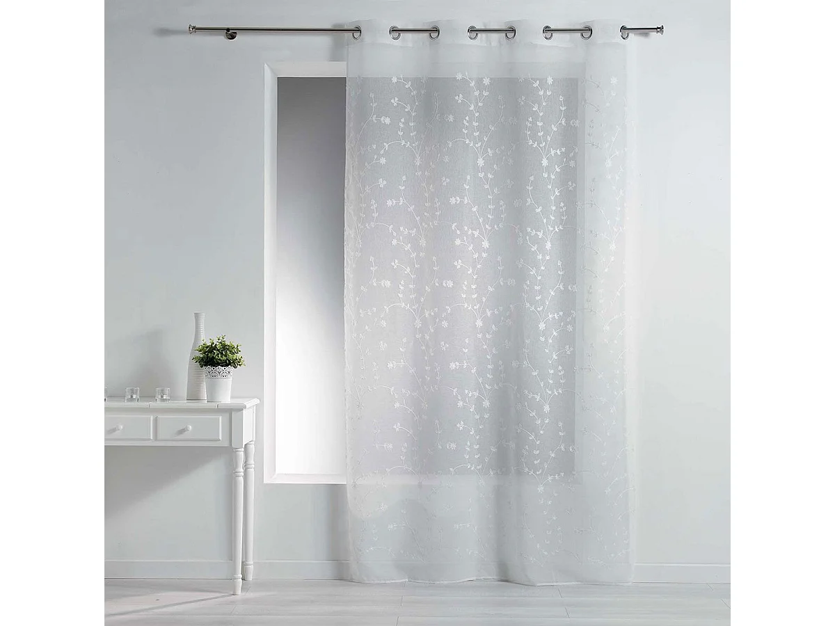 Rideau Voilage à Œillets "Petite Fleur" 140x240cm Blanc