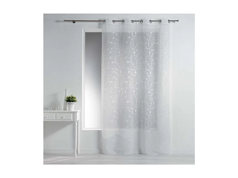 Rideau Voilage à Œillets "Petite Fleur" 140x240cm Blanc