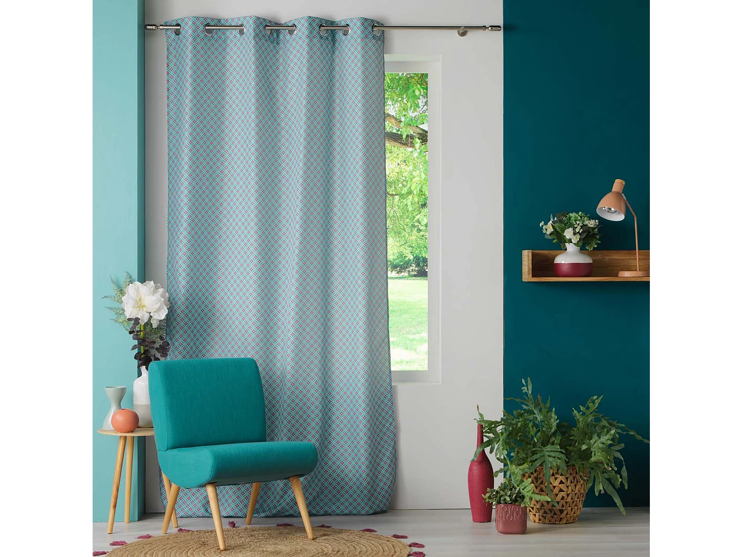 Rideau à Œillets Imprimé "Havana" 140x260cm Menthe