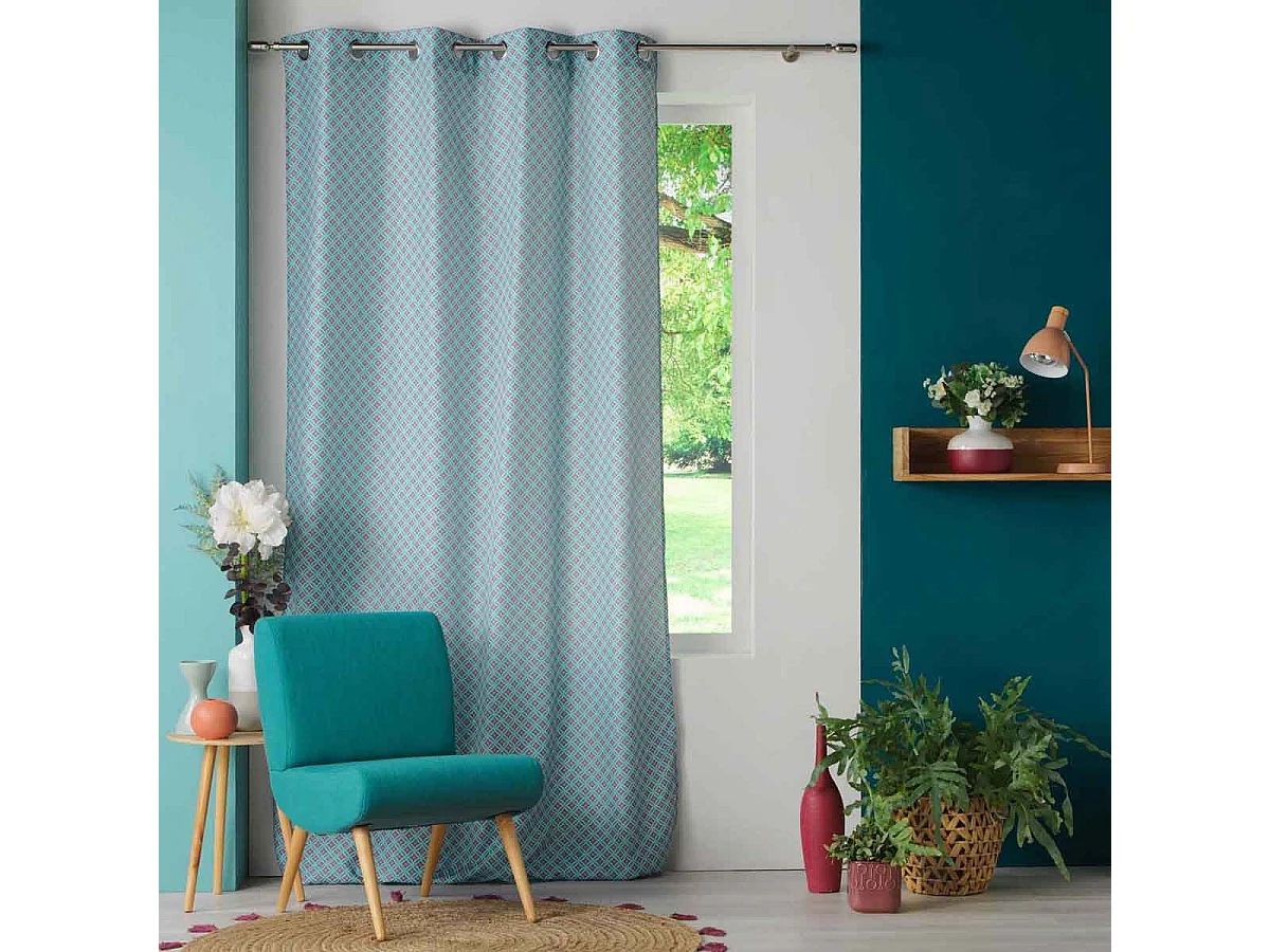 Rideau à Œillets Imprimé "Havana" 140x260cm Menthe