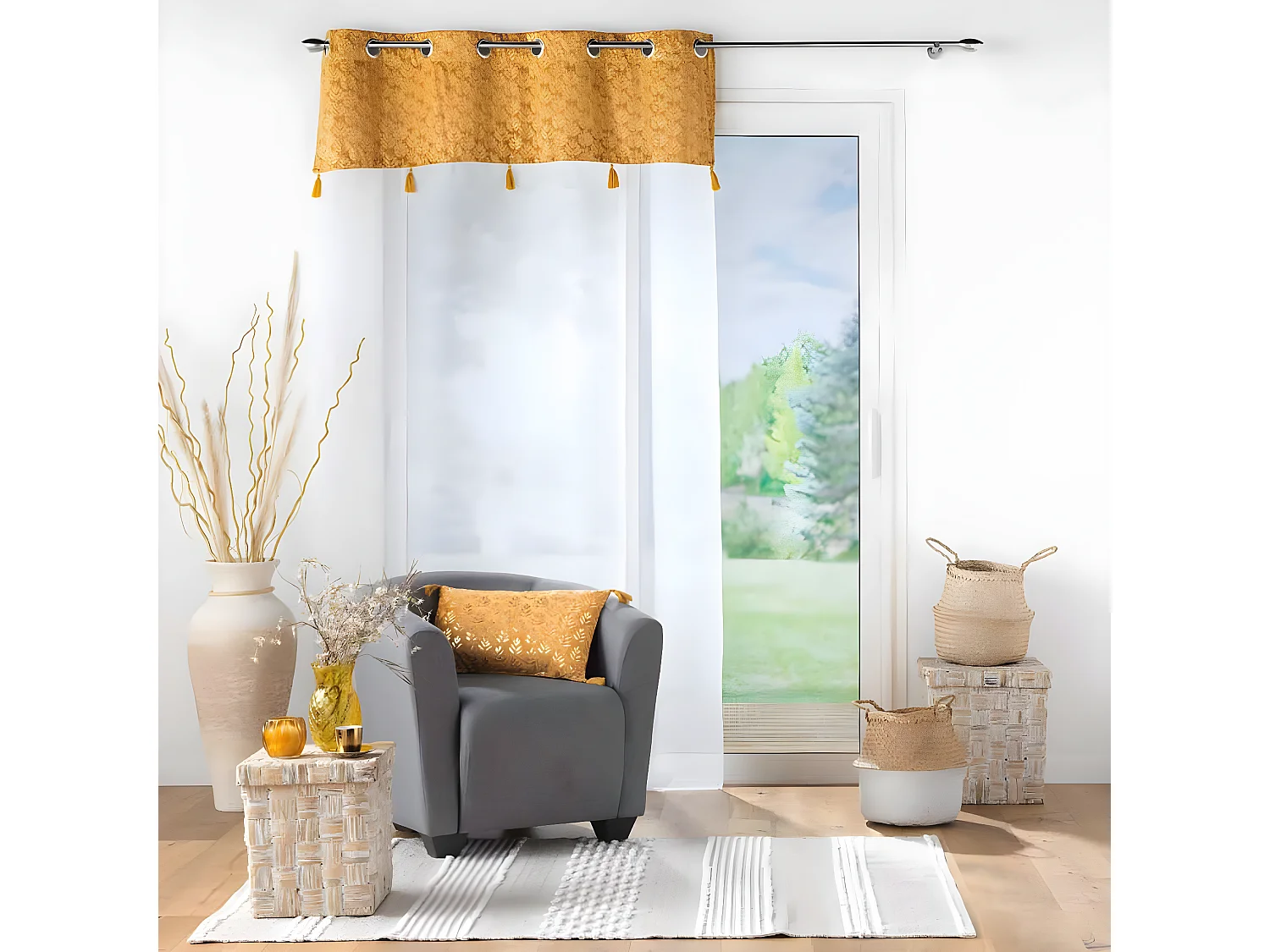 Rideau Voilage à Œillets "Evie" 140x240cm Ocre