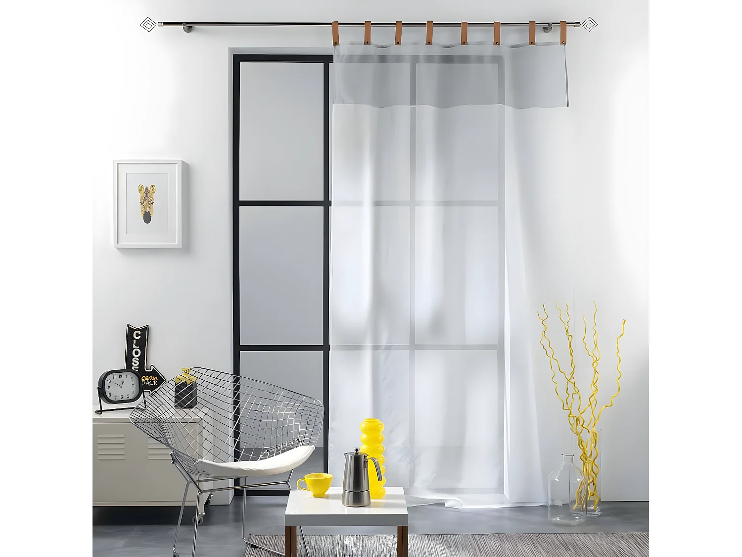 Rideau Voilage à Passants "Loft Atelier" 140x240cm Gris