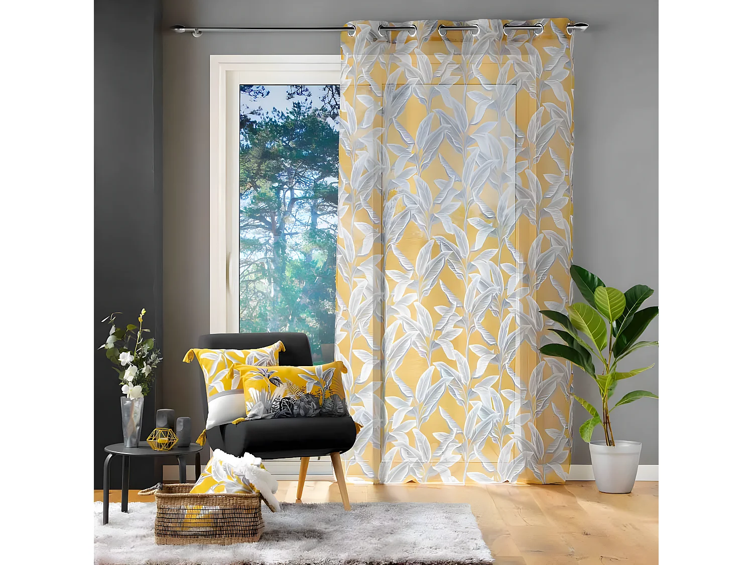 Rideau Voilage à Œillets "Isibelle" 140x240cm Jaune