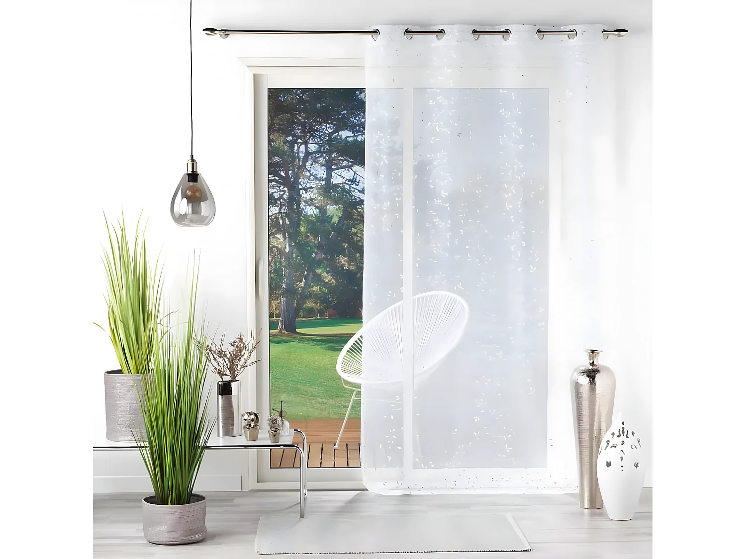 Rideau Voilage à Œillets "Floressia" 140x240cm Blanc