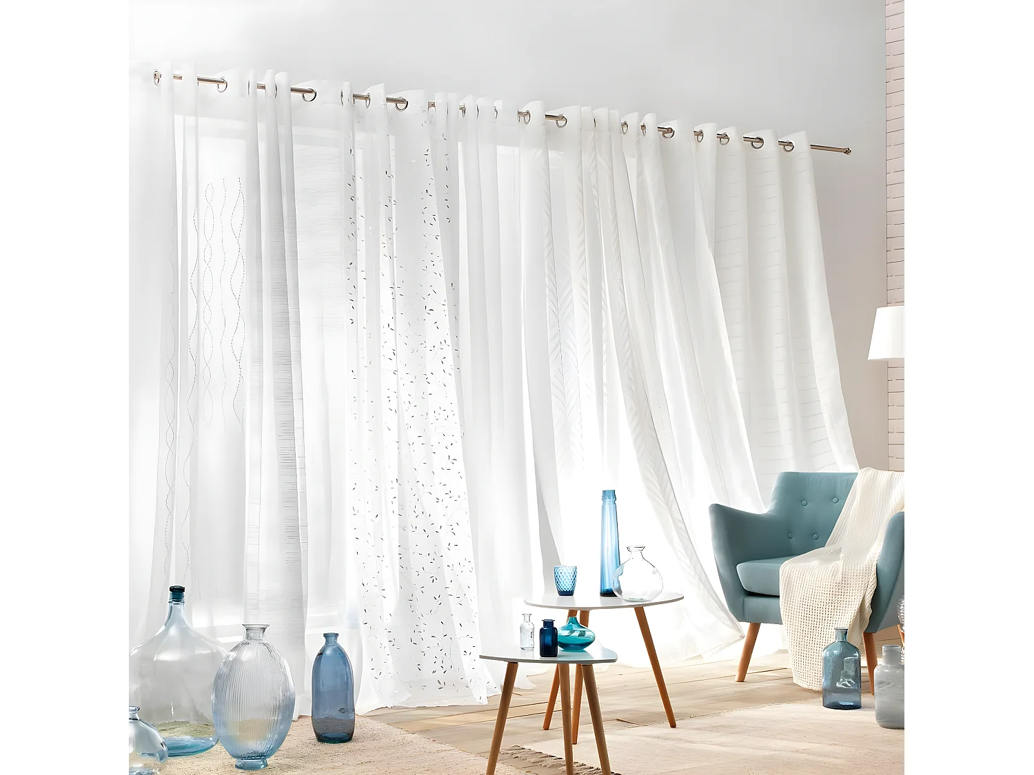 Rideau Voilage à Œillets "Floressia" 140x240cm Blanc