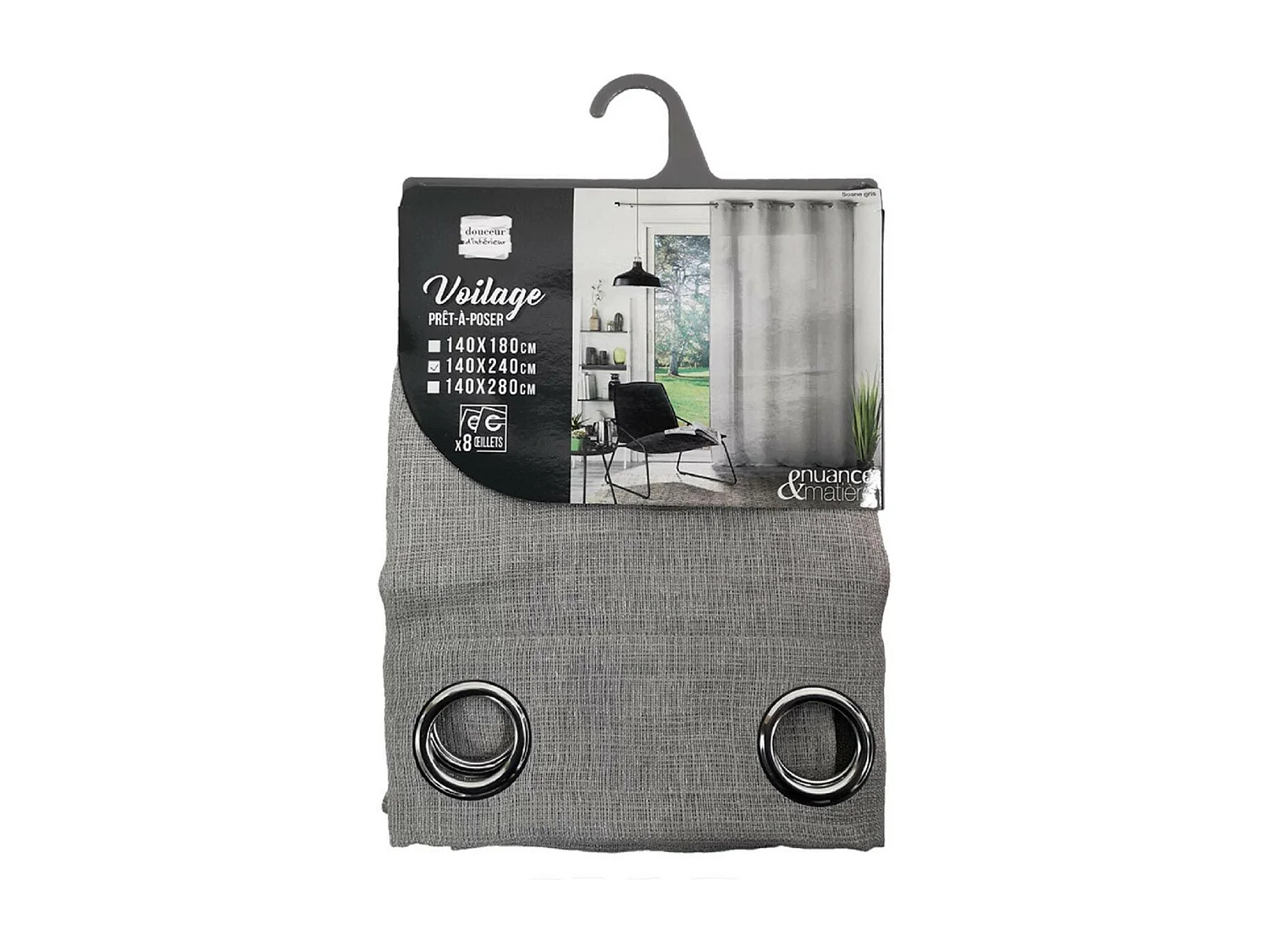 Rideau Voilage à Œillets "Soane" 140x240cm Gris