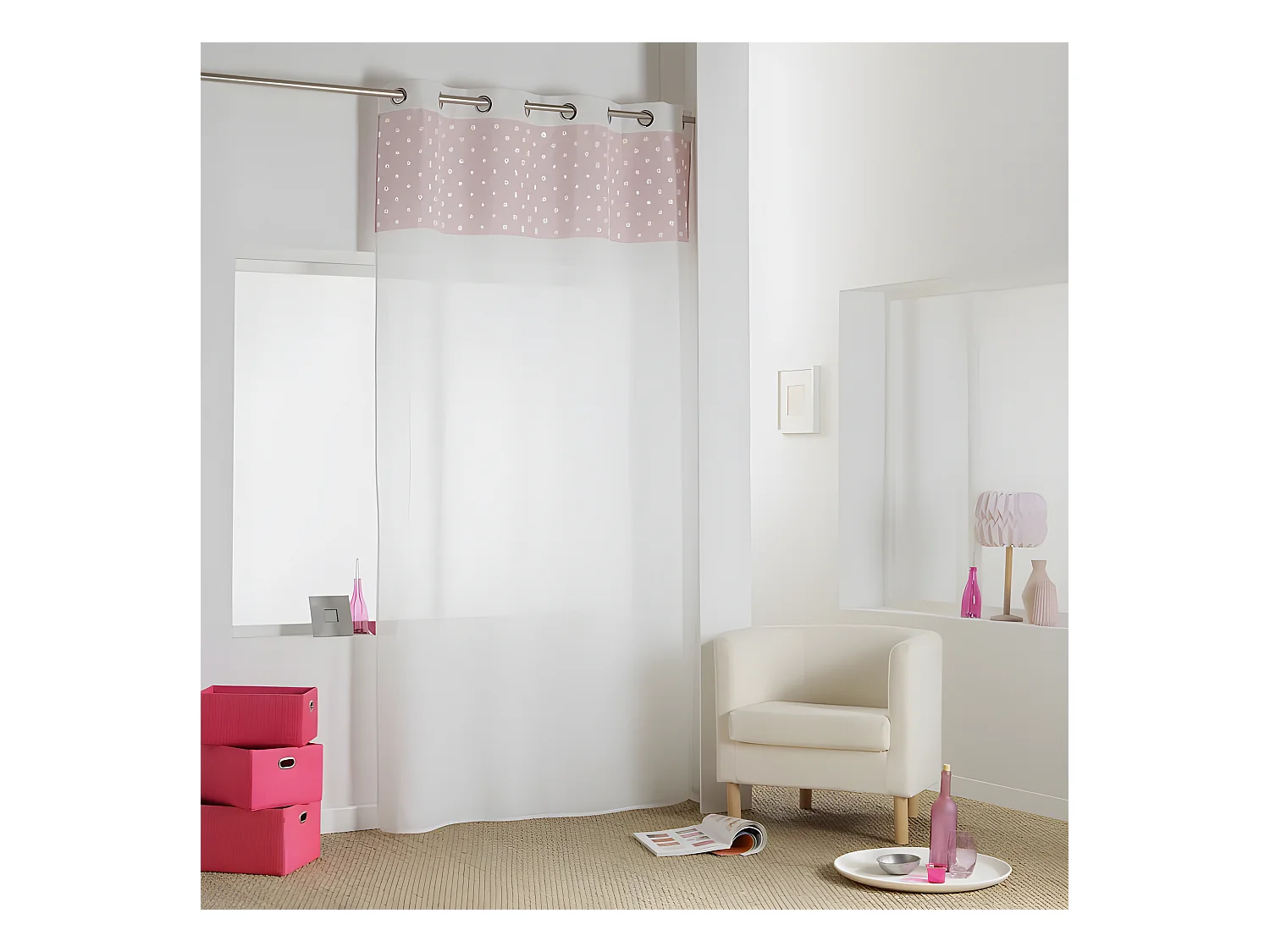 Rideau Voilage à Œillets "Minnie" 140x240cm Rose