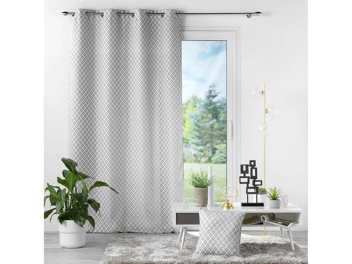 Cortina jacquard con estampado de rombos 140 x 260 cm