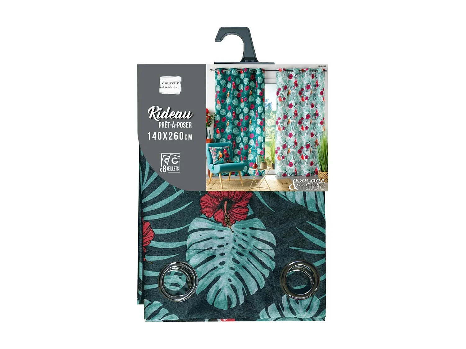 Rideau à Œillets Imprimé "Caracas" 140x260cm Bleu