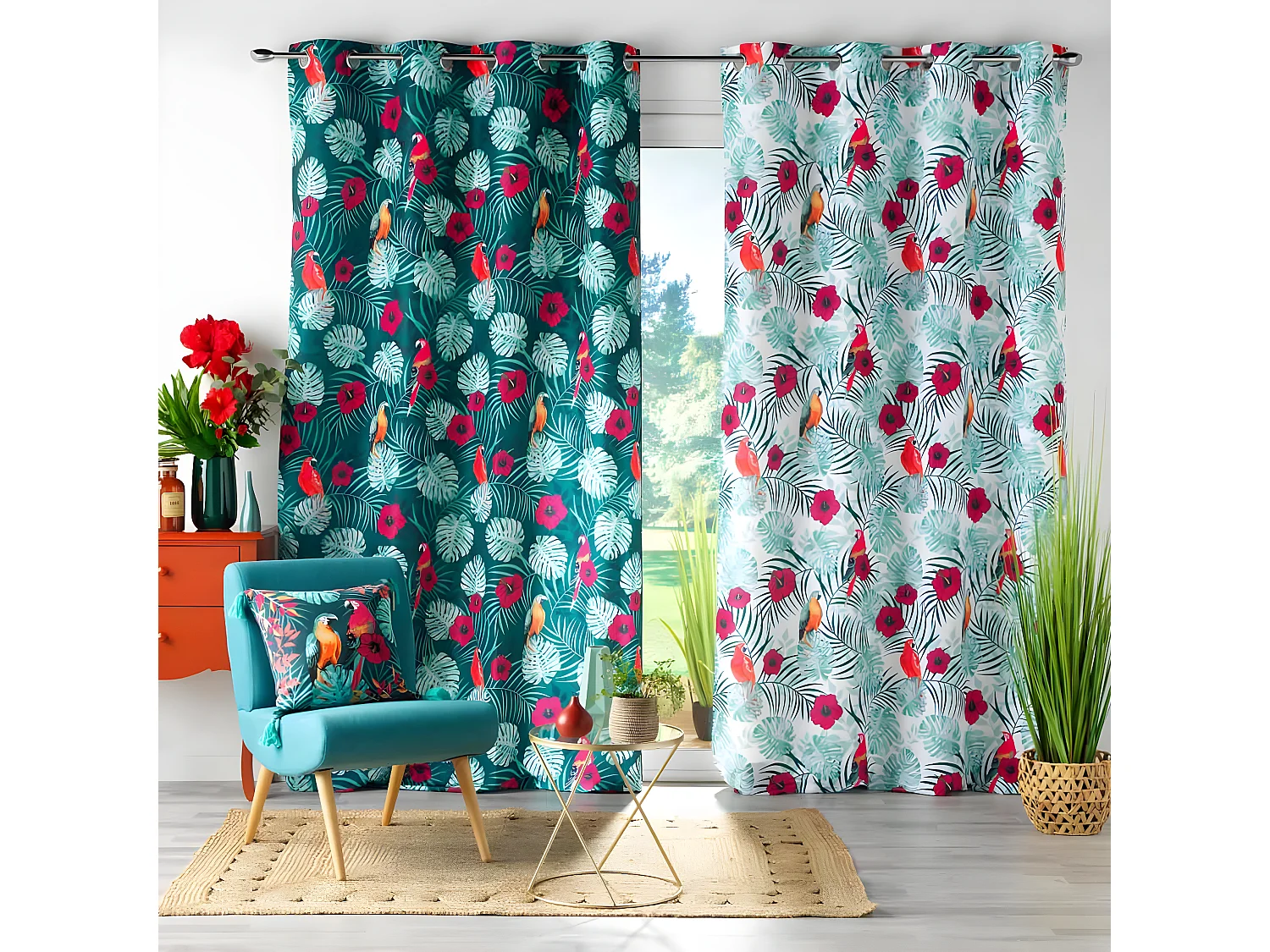 Rideau à Œillets Imprimé "Caracas" 140x260cm Bleu