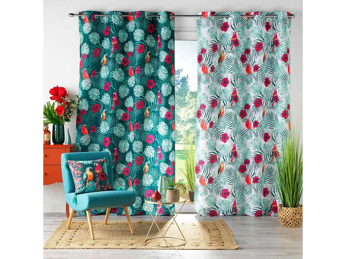 Rideau à Œillets Imprimé "Caracas" 140x260cm Bleu