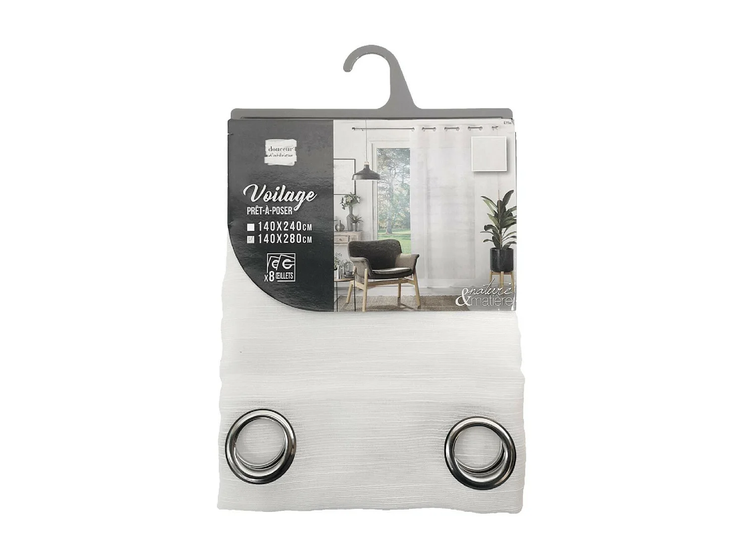 Rideau Voilage à Œillets "Effie" 140x280cm Gris