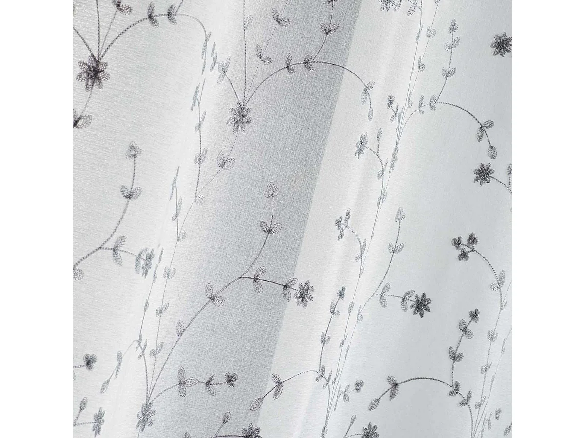 Paire de Voilages "Petite Fleur" 60x90cm Blanc & Gris