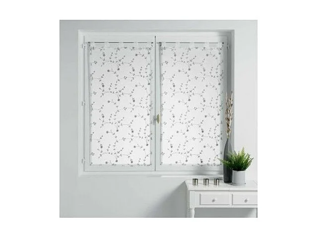 Paire de Voilages "Petite Fleur" 60x90cm Blanc & Gris