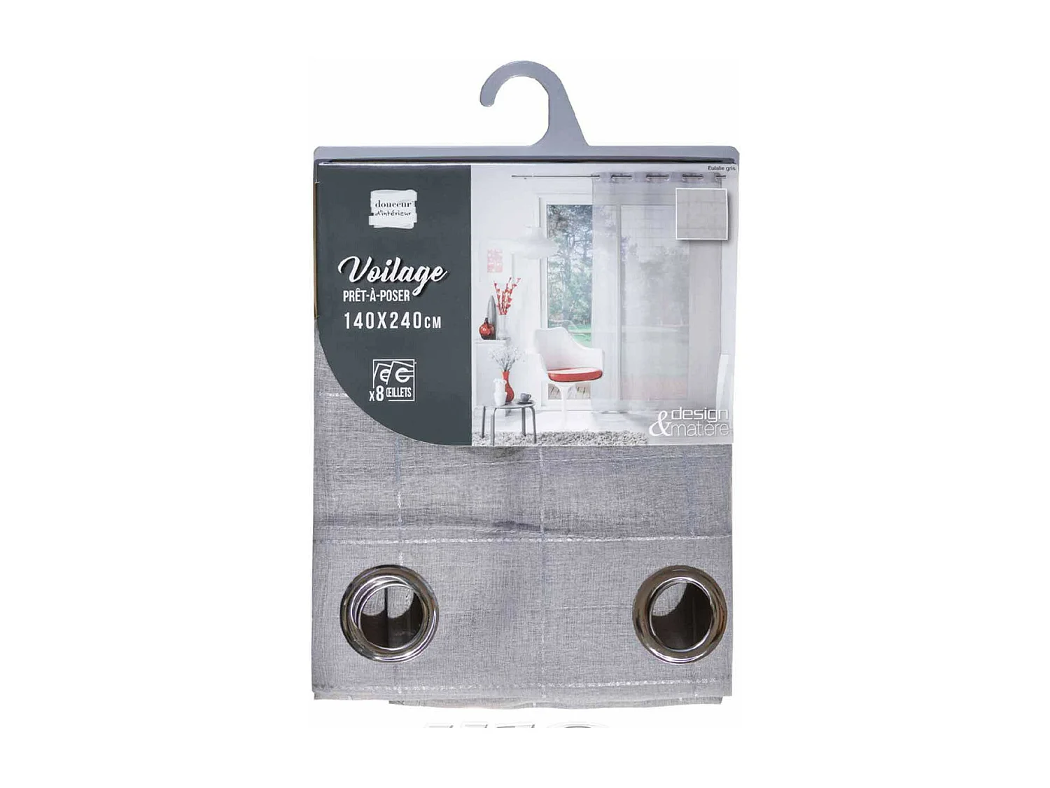 Rideau Voilage à Œillets "Eulalie" 140x240cm Gris