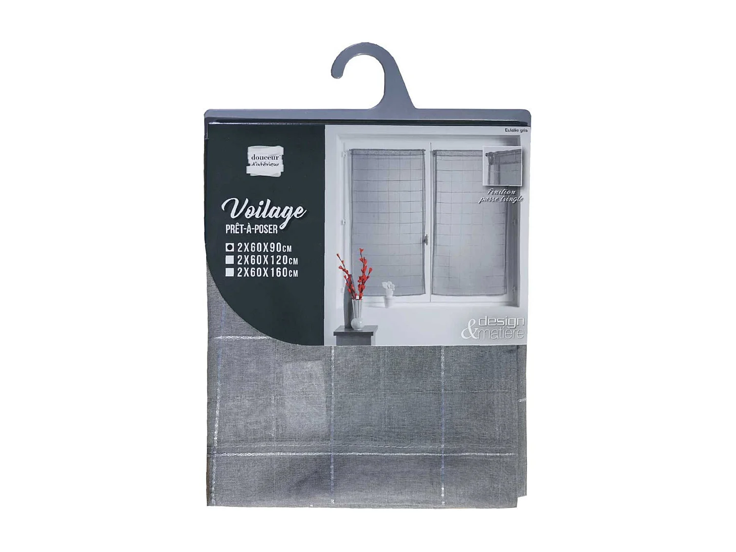 Paire de Voilages "Eulalie" 60x90cm Gris