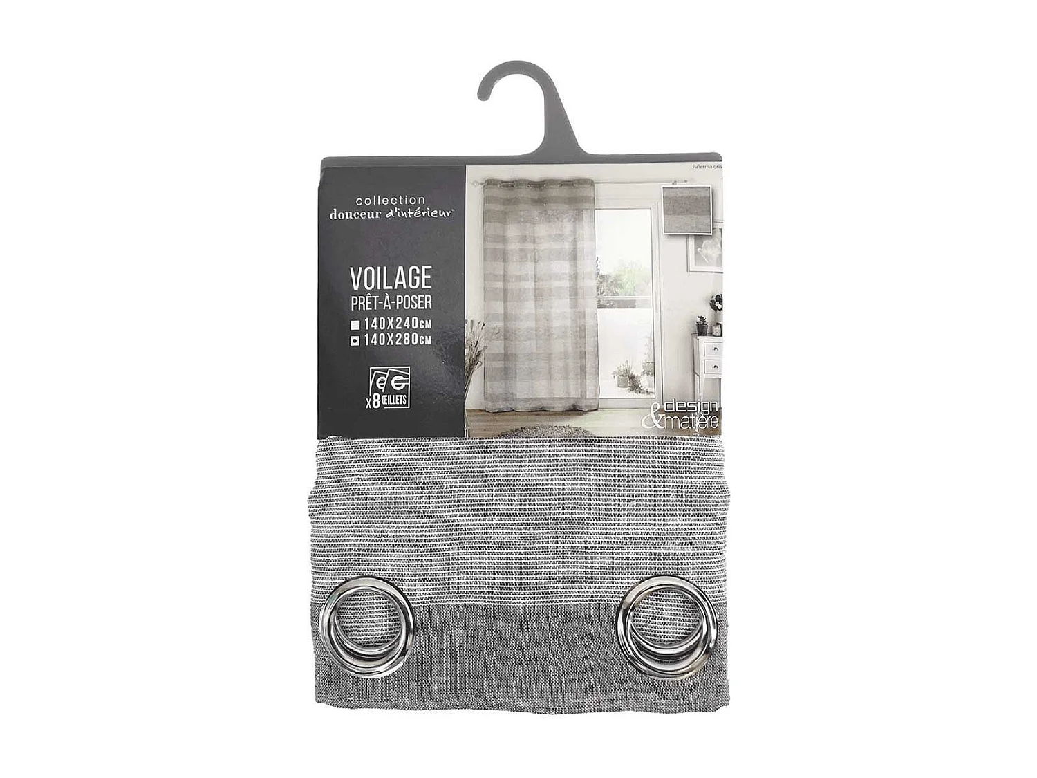 Rideau Voilage à Œillets "Palerma" 140x280cm Gris