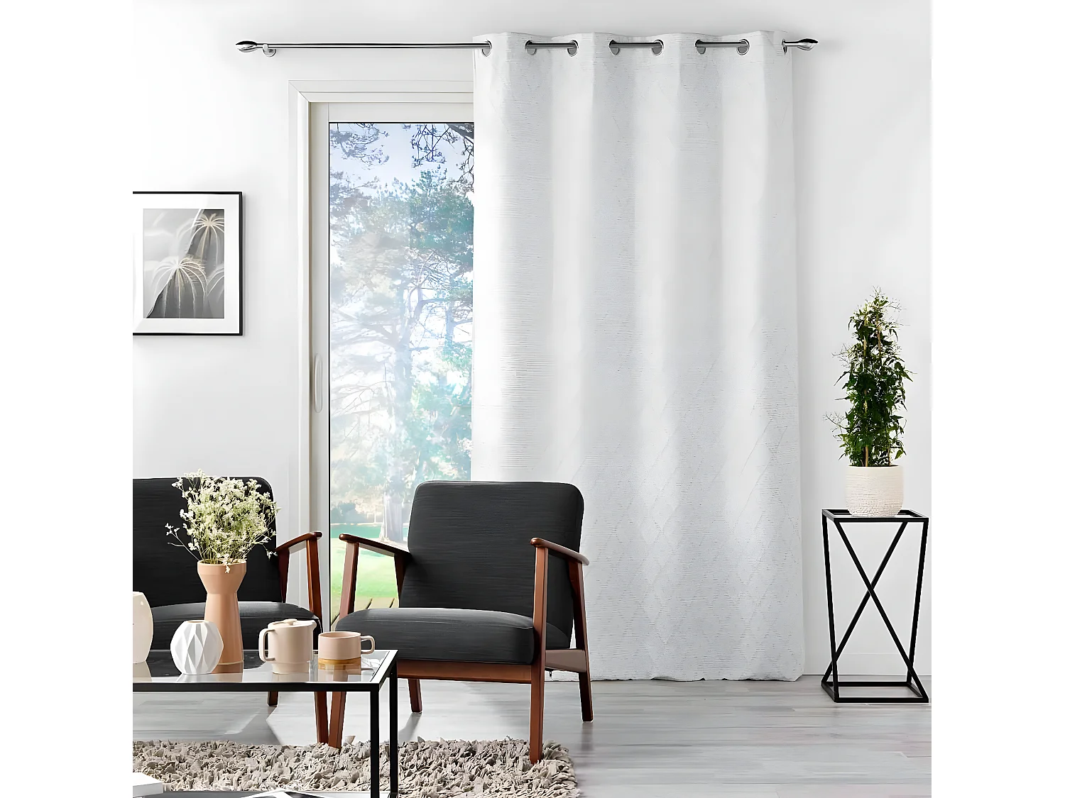 Rideau à Œillets Jacquard "Balista" 140x260cm Gris