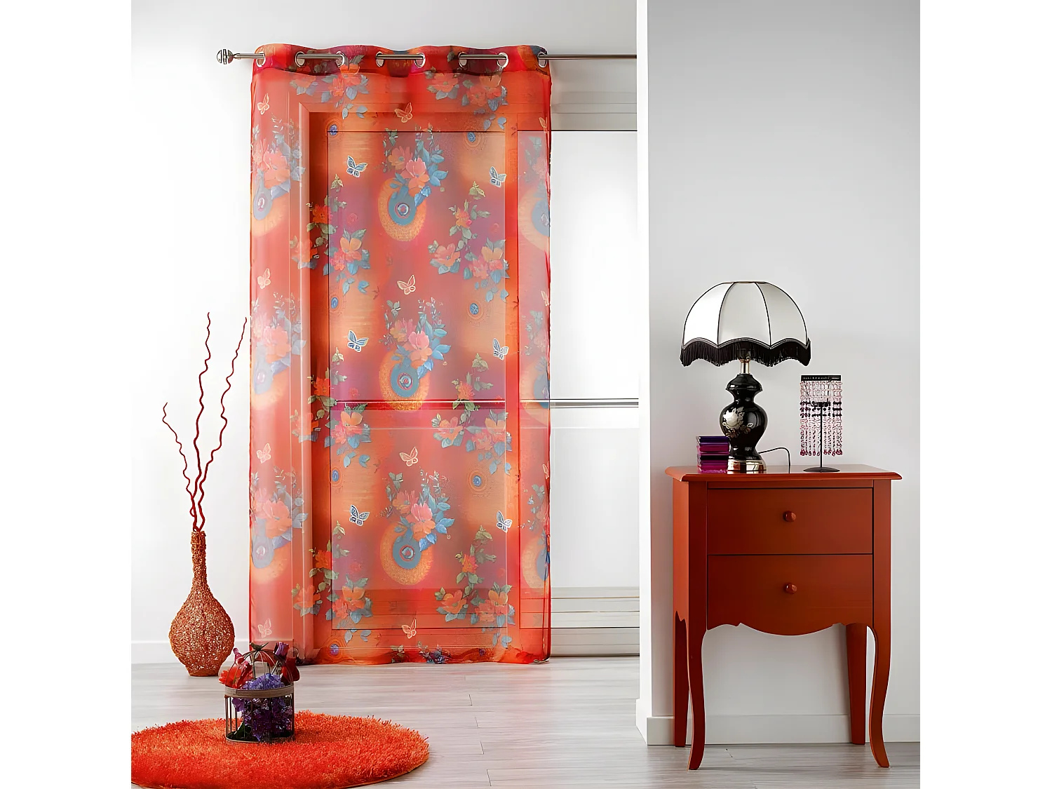 Rideau Voilage à Œillets "Fantasia" 140x280cm Orange