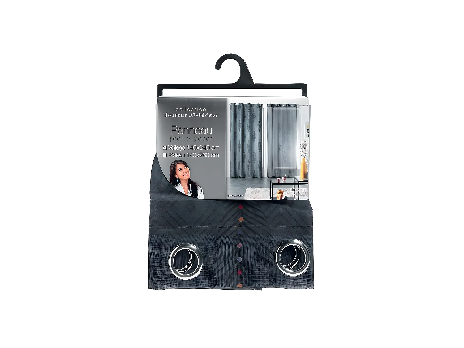 Rideau Voilage à Œillets "Grigri" 140x240cm Anthracite