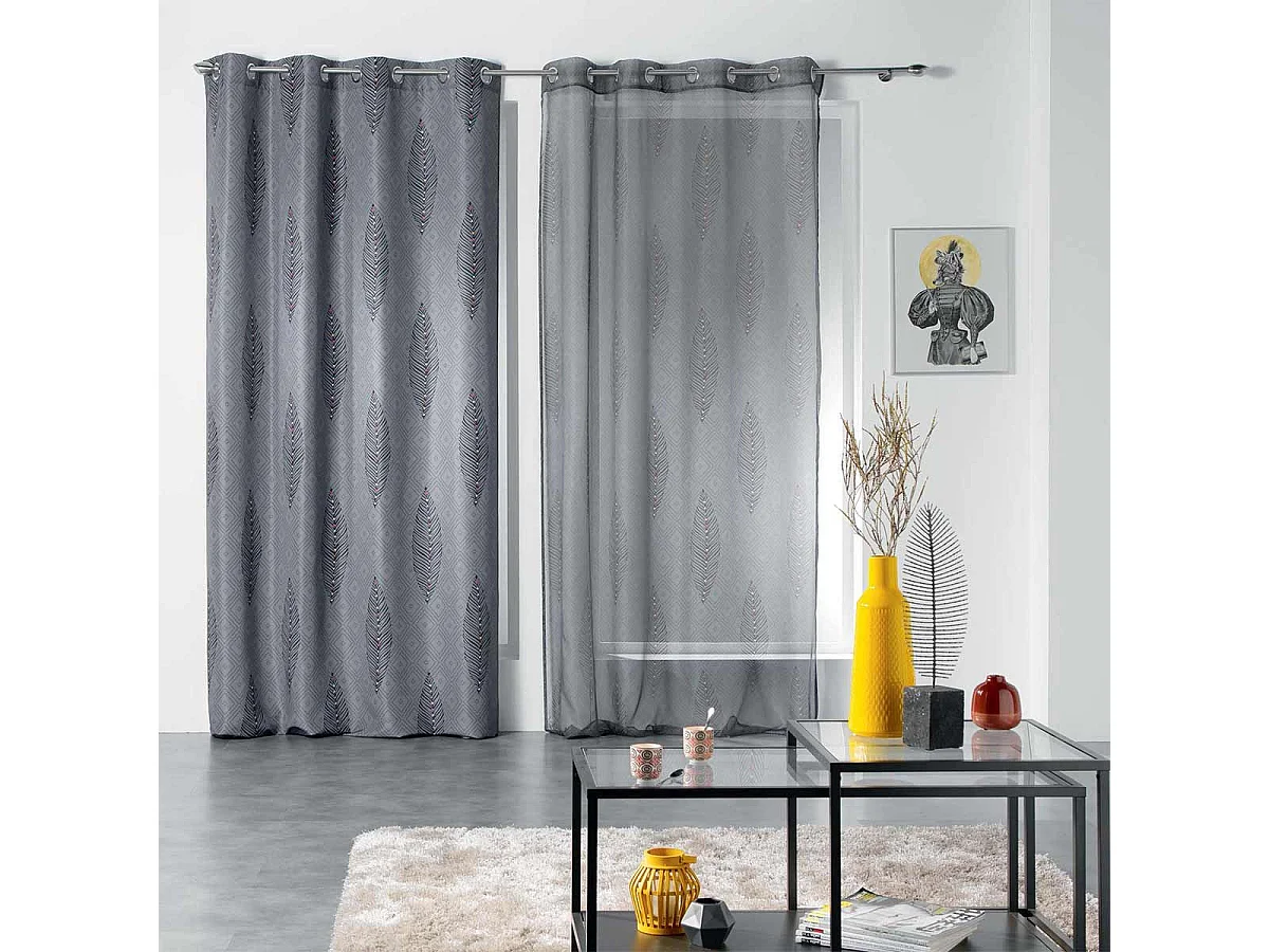 Rideau Voilage à Œillets "Grigri" 140x240cm Anthracite