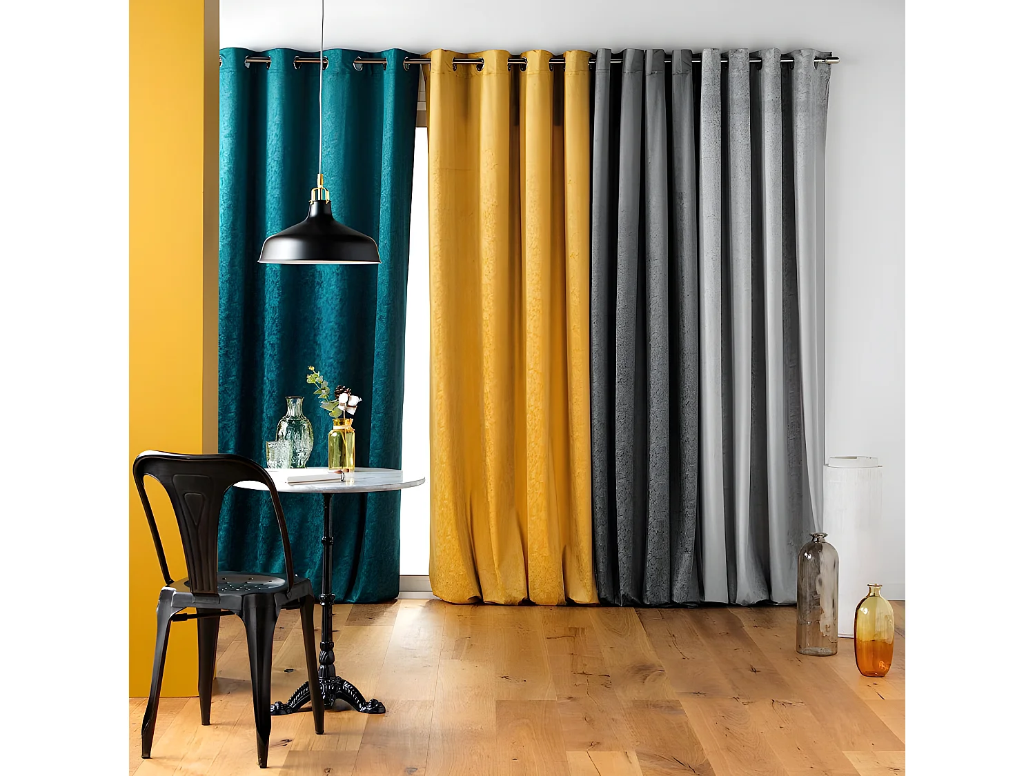 Rideau Occultant "Aquarelle" 135x240cm Jaune