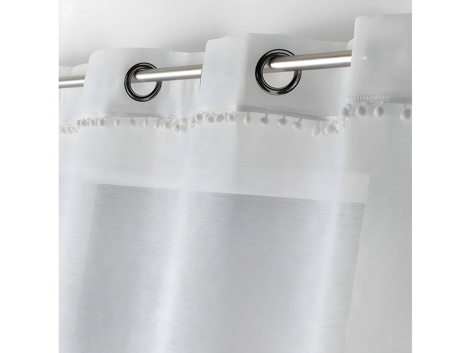 Rideau Voilage à Pompons "Poupette" 140x240cm Blanc