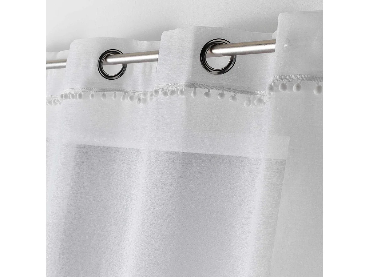Rideau Voilage à Pompons "Poupette" 140x240cm Blanc