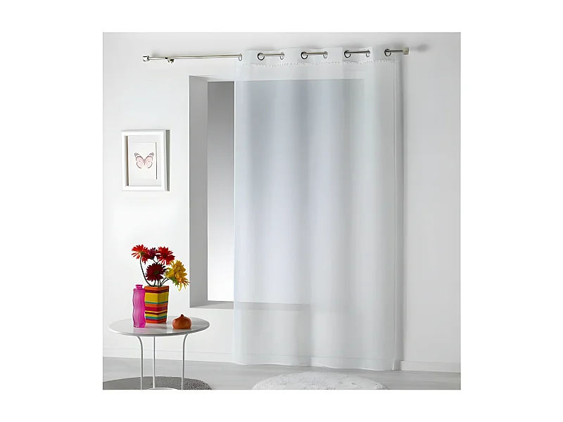 Rideau Voilage à Pompons "Poupette" 140x240cm Blanc