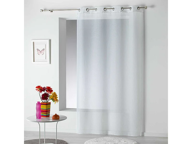 Rideau Voilage à Pompons "Poupette" 140x240cm Blanc