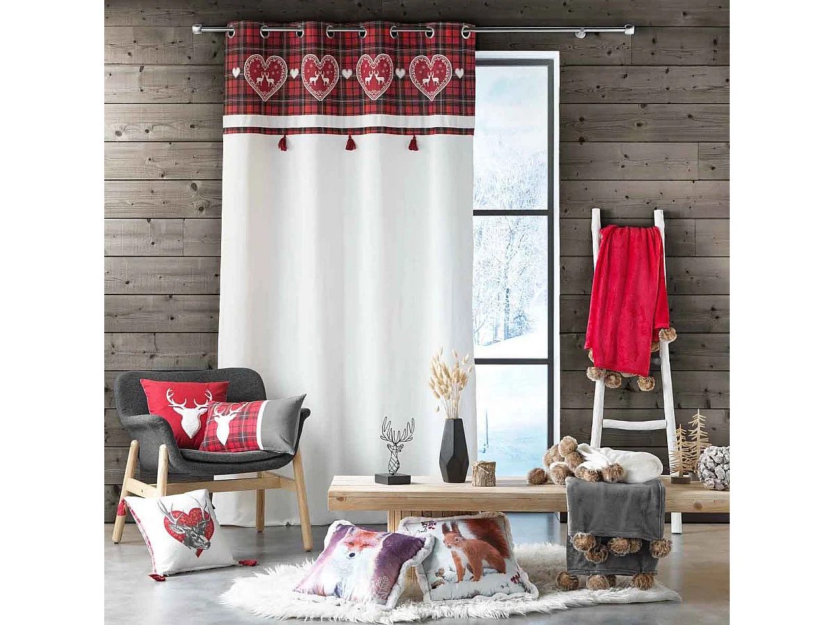 Siebter Vorhang mit karierter Verblendung 140 x 240 cm