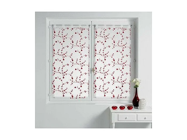 Paire de Voilages "Petite Fleur" 60x90cm Blanc & Rouge