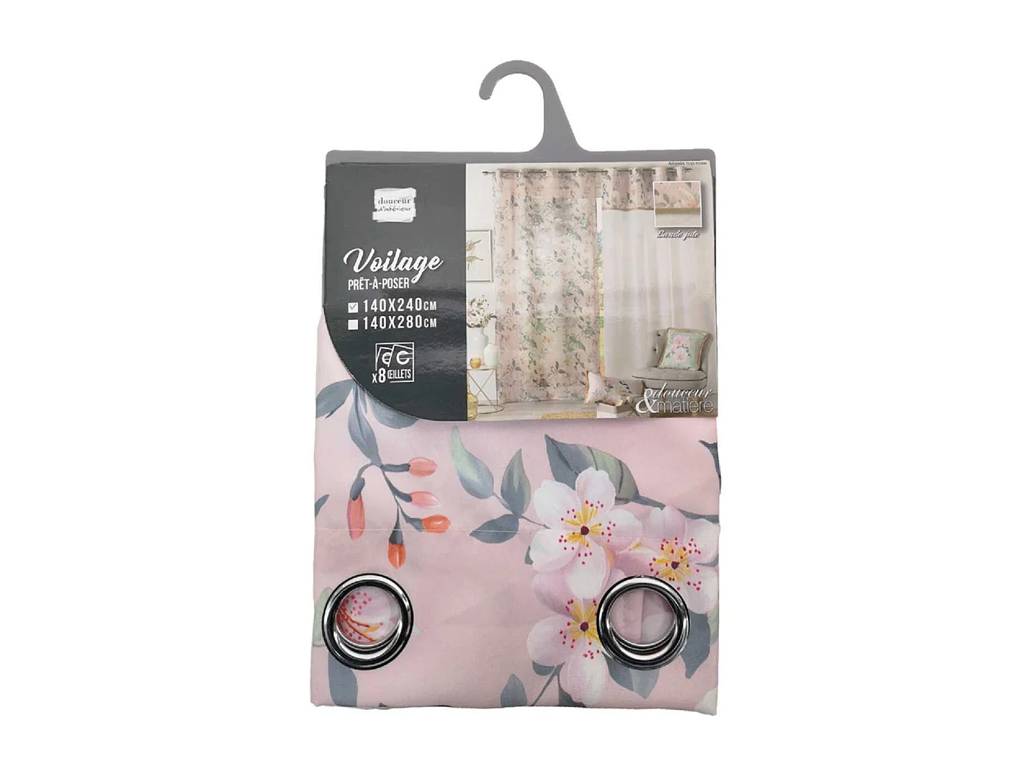 Rideau Voilage à Œillets "Alissia" 140x240cm Rose