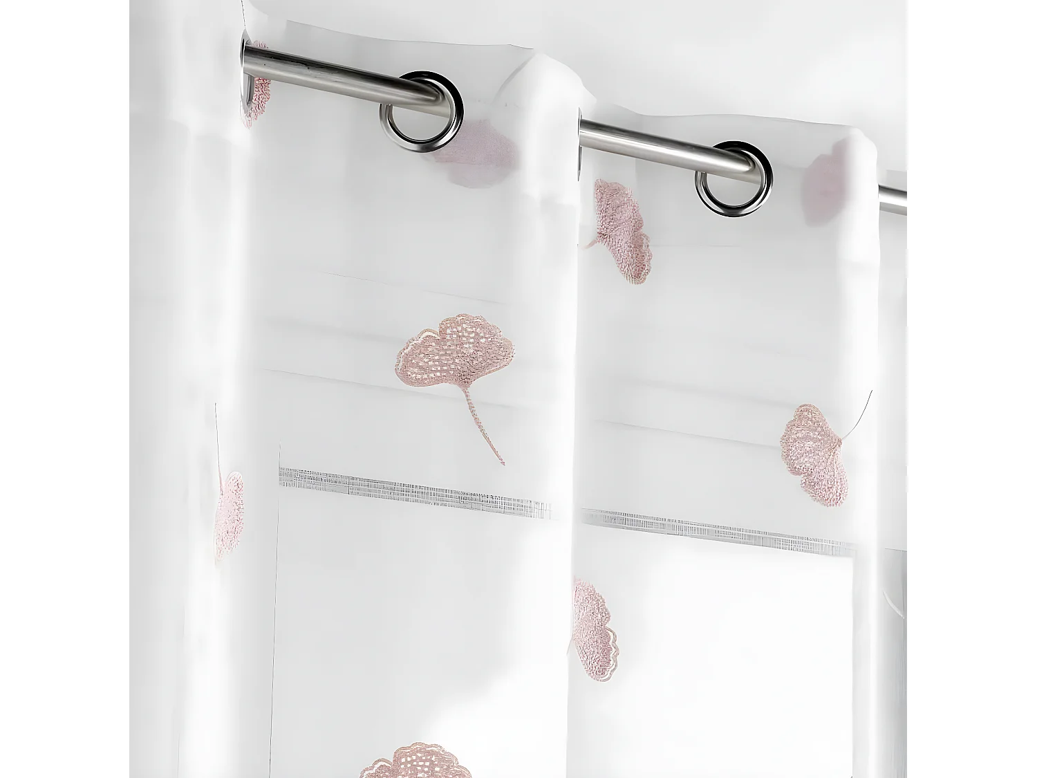 Rideau Voilage à Œillets "Ariella" 140x280cm Blanc & Rose