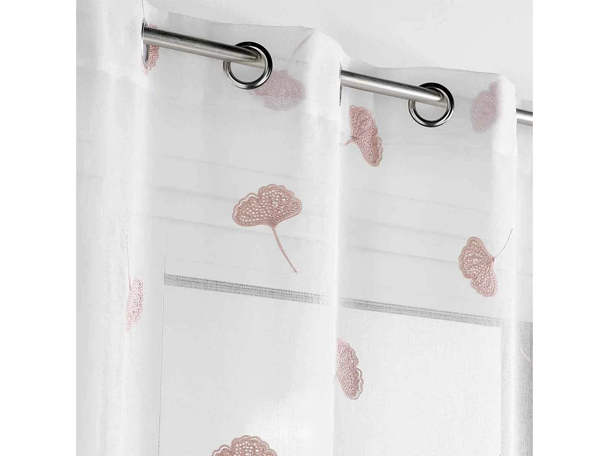 Rideau Voilage à Œillets "Ariella" 140x280cm Blanc & Rose