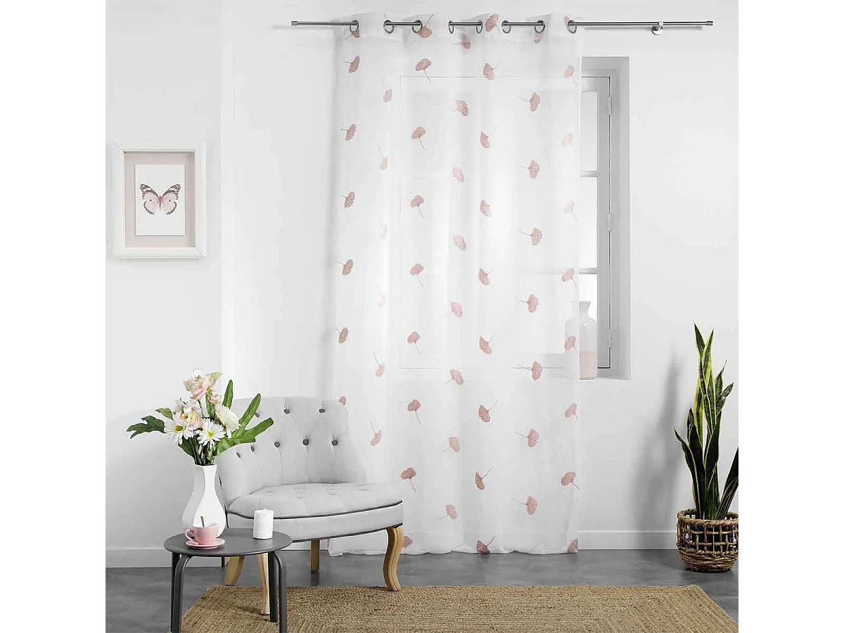 Rideau Voilage à Œillets "Ariella" 140x280cm Blanc & Rose