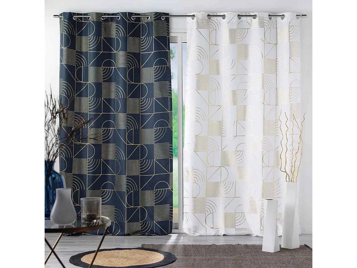 Rideau à Œillets Imprimé "Lineor" 140x260cm Blanc