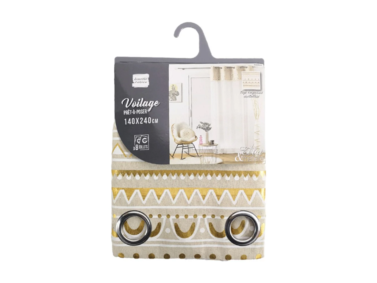 Rideau Voilage à Œillets "Sundore" 140x240cm Or
