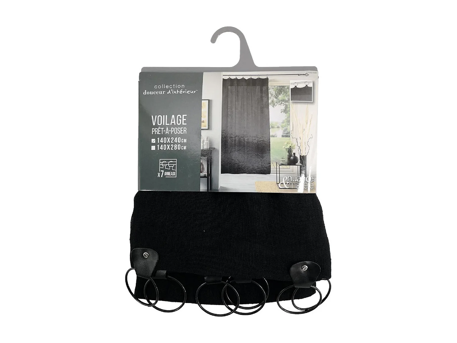 Rideau Voilage à Anneaux "Linka" 140x240cm Noir