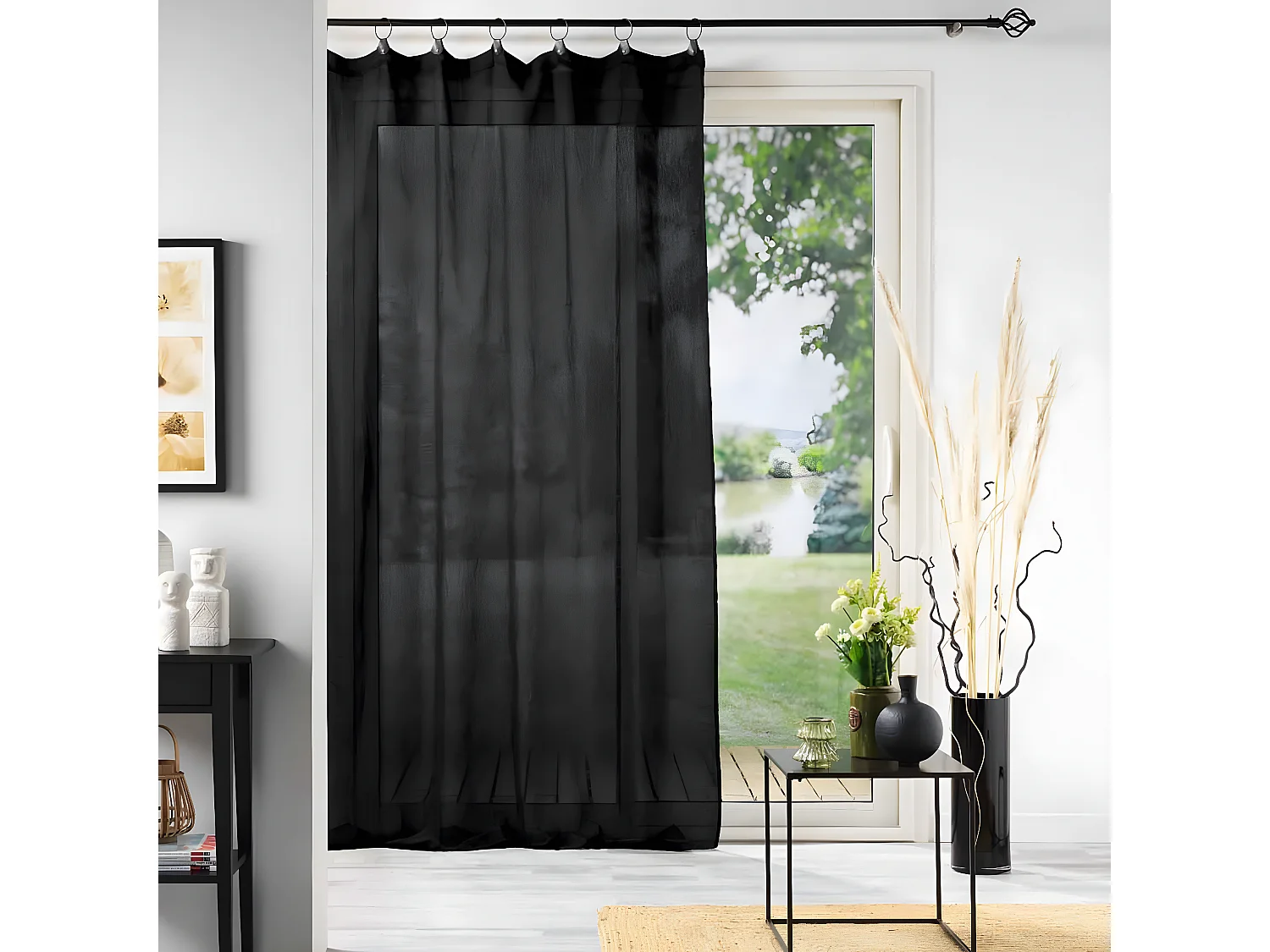 Rideau Voilage à Anneaux "Linka" 140x240cm Noir