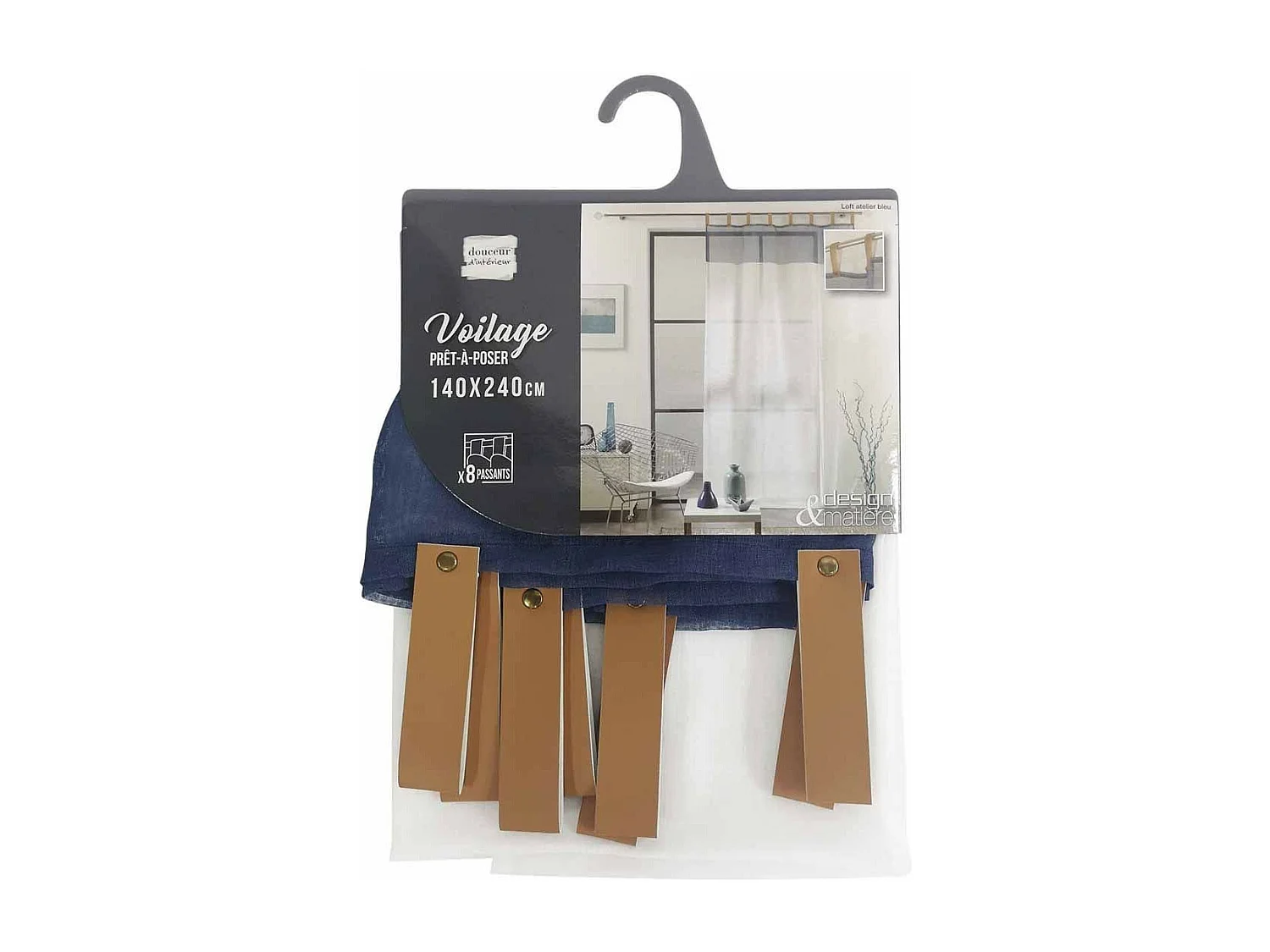 Rideau Voilage à Passants "Loft Atelier" 140x240cm Bleu