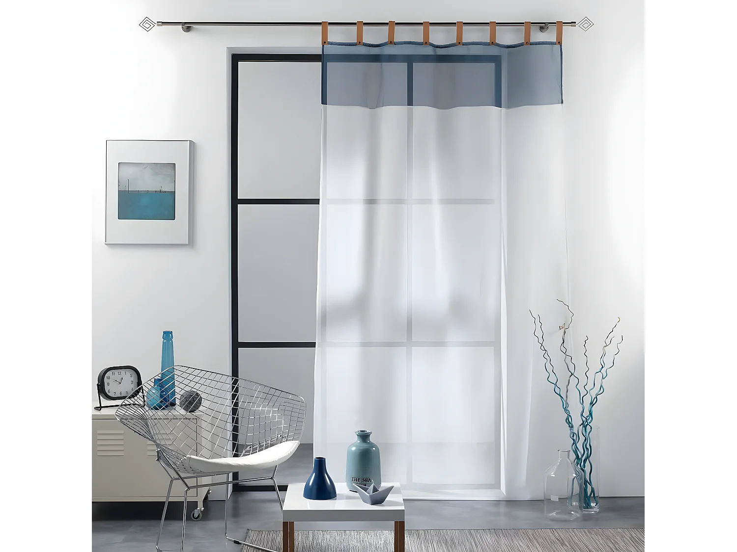 Rideau Voilage à Passants "Loft Atelier" 140x240cm Bleu