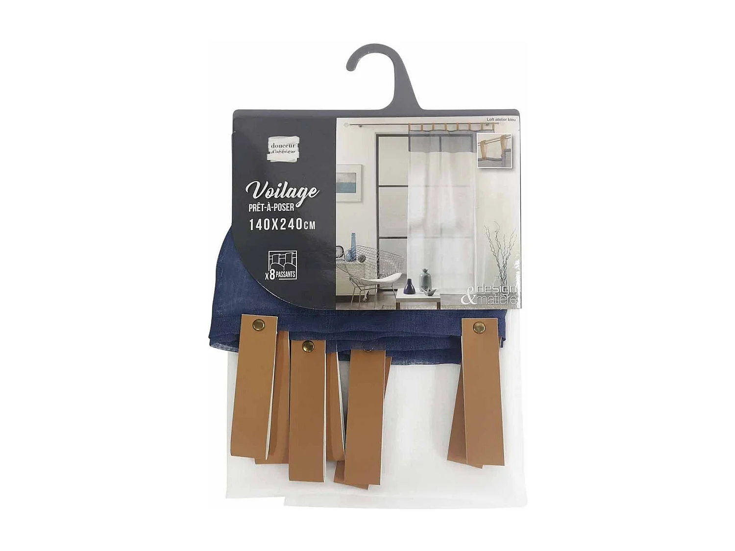 Rideau Voilage à Passants "Loft Atelier" 140x240cm Bleu