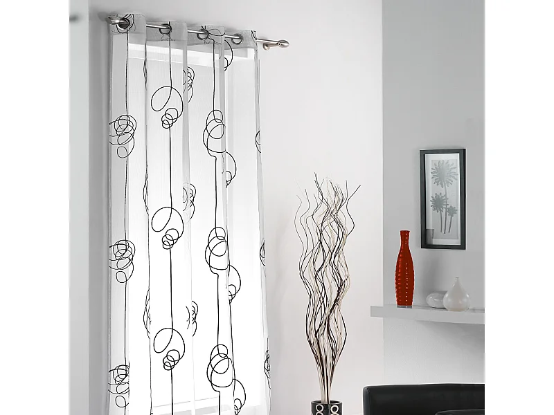 Rideau Voilage Imprimé "Looping" 140x240cm Blanc & Noir