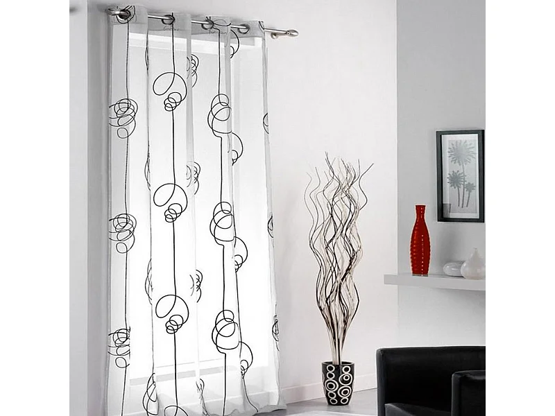 Rideau Voilage Imprimé "Looping" 140x240cm Blanc & Noir