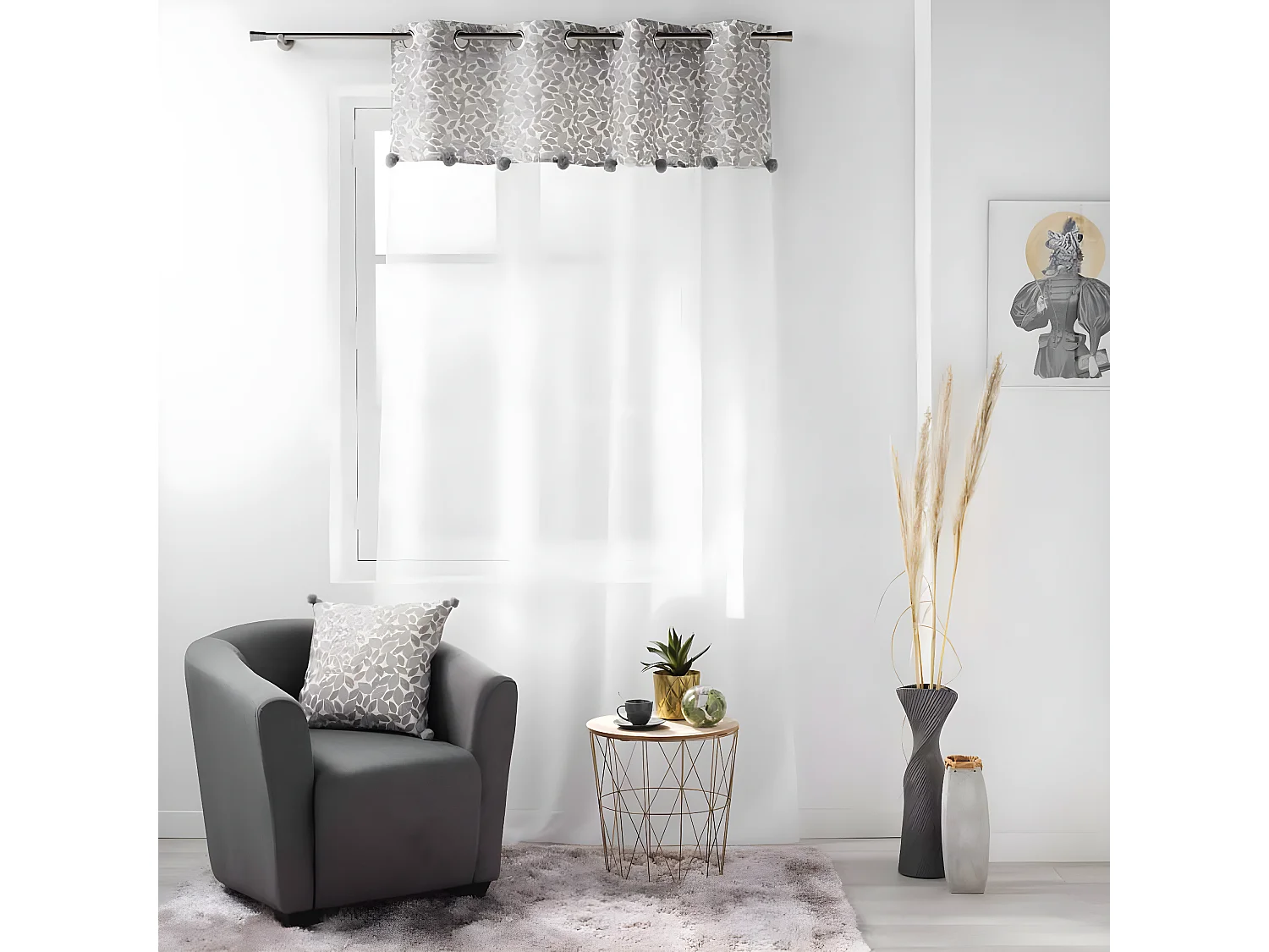 Rideau Voilage à Œillets "Vilanelle" 140x240cm Gris