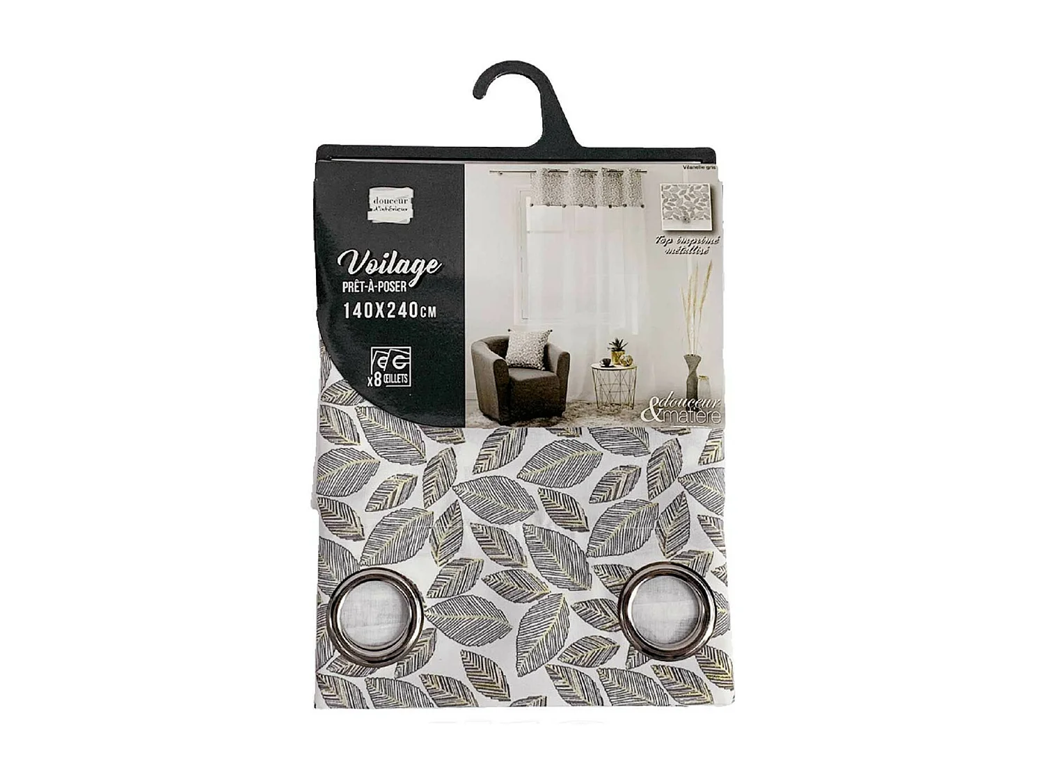Rideau Voilage à Œillets "Vilanelle" 140x240cm Gris