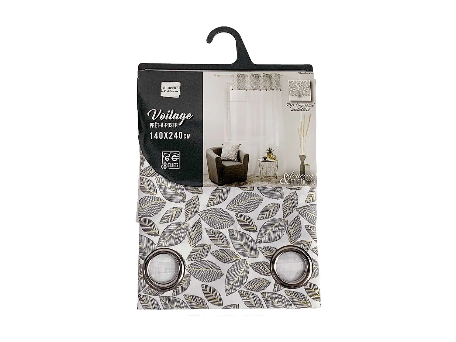 Rideau Voilage à Œillets "Vilanelle" 140x240cm Gris