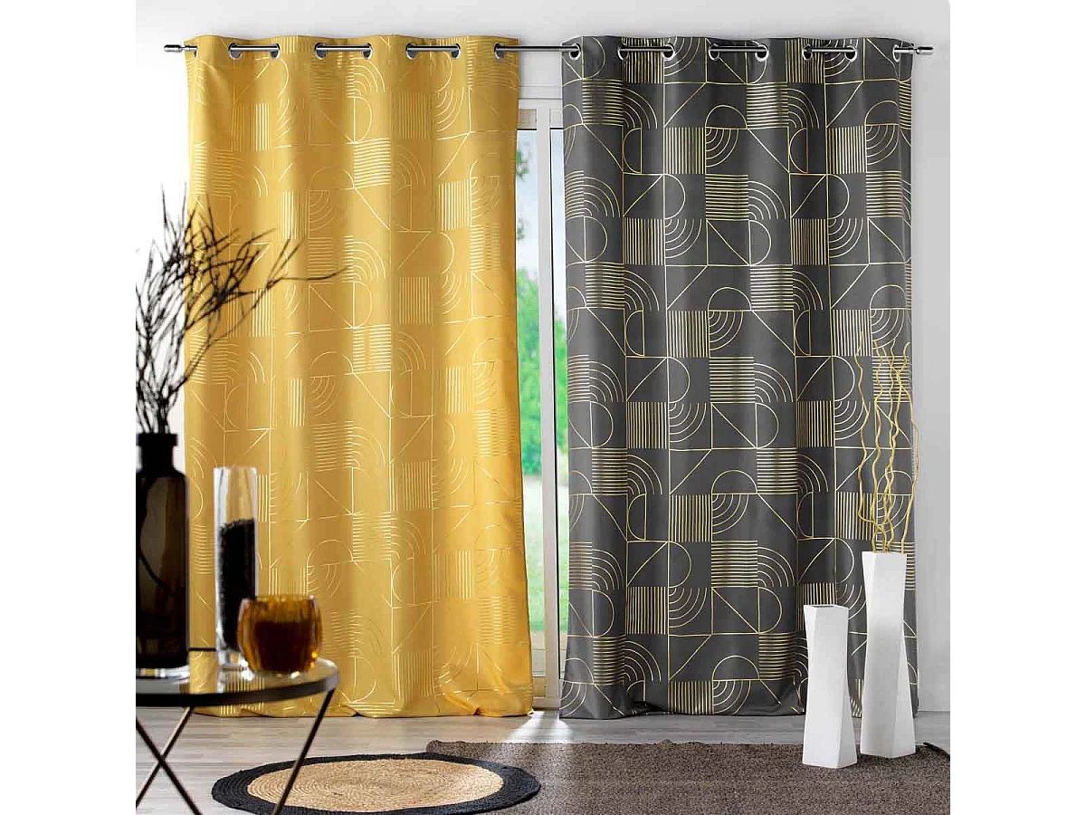 Rideau à Œillets Imprimé "Lineor" 140x260cm Jaune
