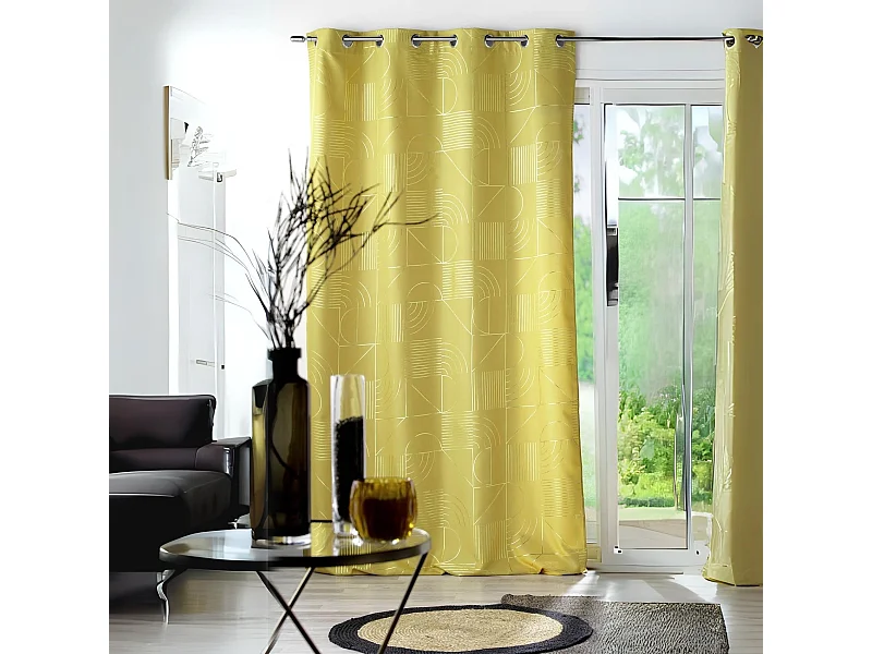 Rideau à Œillets Imprimé "Lineor" 140x260cm Jaune